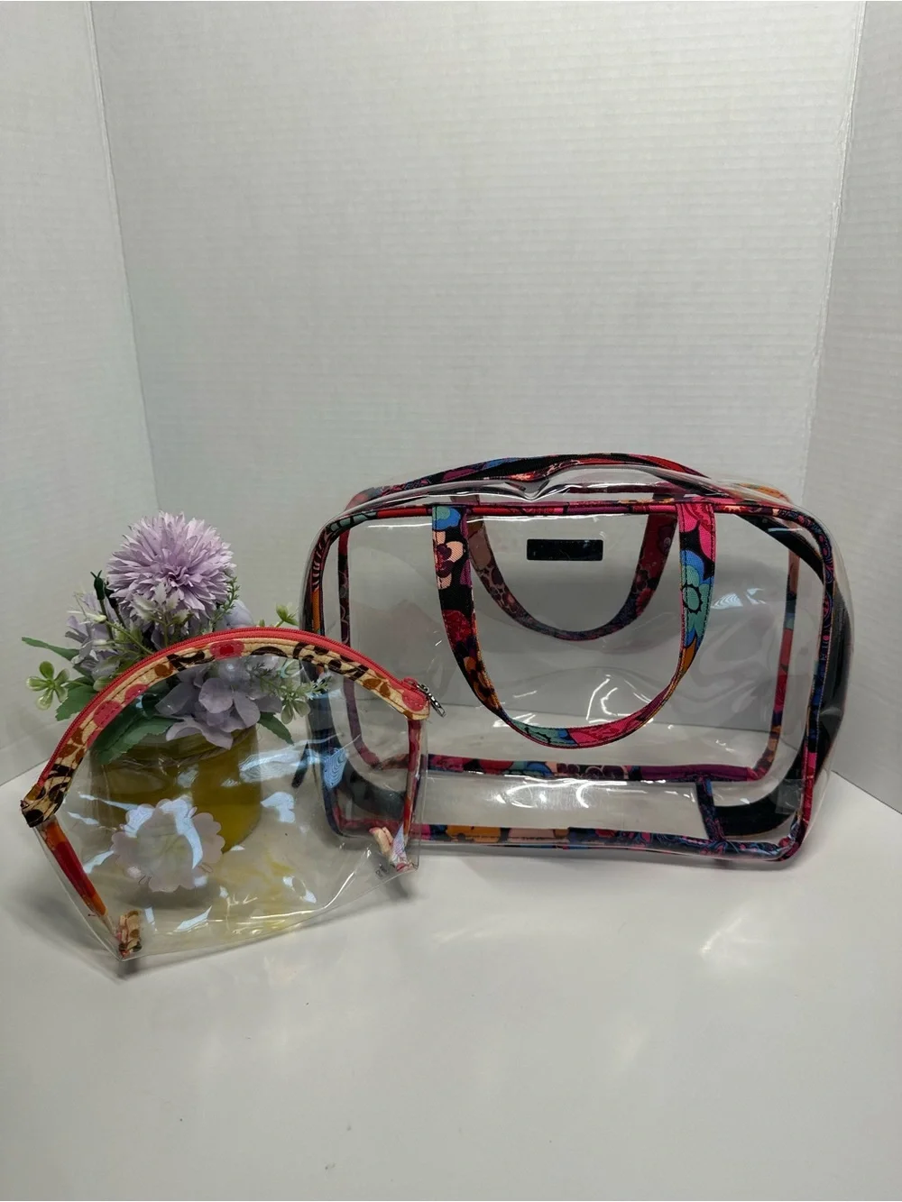 Vera Bradley Clear Travel Tote and Floral-Trim Cosmetic Pouch - Multi